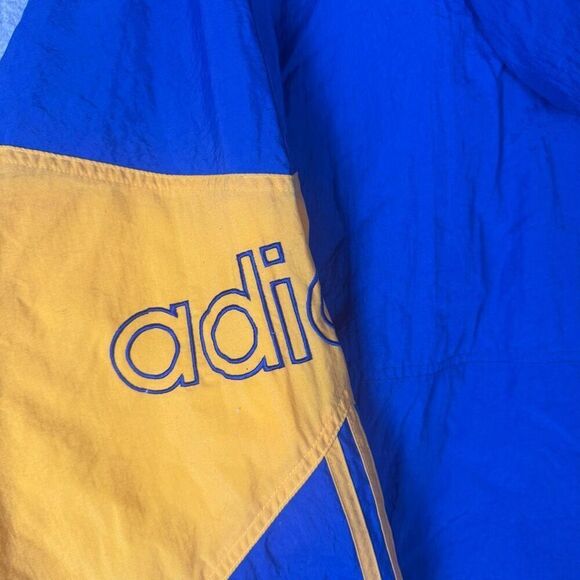 Adidas Mens Size XL Full Zip Front Hooded Jacket Blue Gold Quilted Lining - Picture 8 of 10